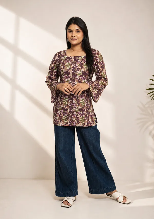 Gulnaar_Purple_Floral_Square_Neck_Short_Kurti_Plum_Purple_Cotton