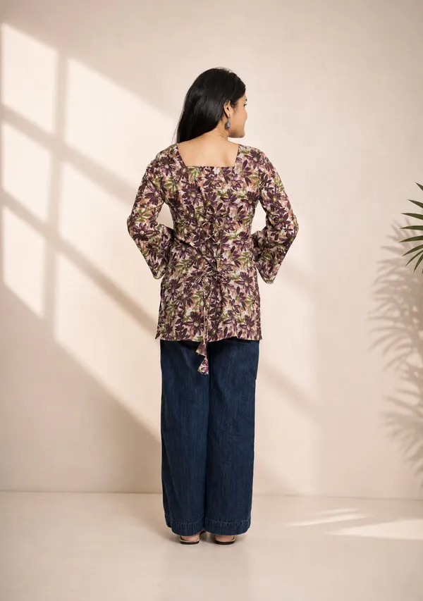 Gulnaar_Purple_Floral_Square_Neck_Short_Kurti_Plum_Purple_Cotton