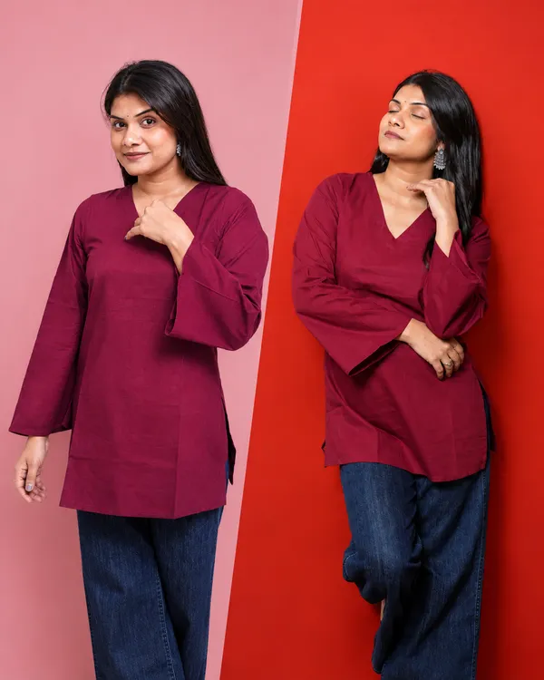 Multicolor_Bell_Sleeve_Cotton_Short_Kurti_Combo_Set