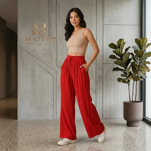 Red_Lycra_Pleated_Trouser_For_Women