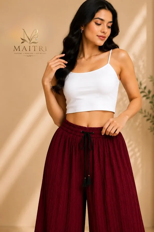 Maroon_Lycra_Pleated_Trouser_For_Women