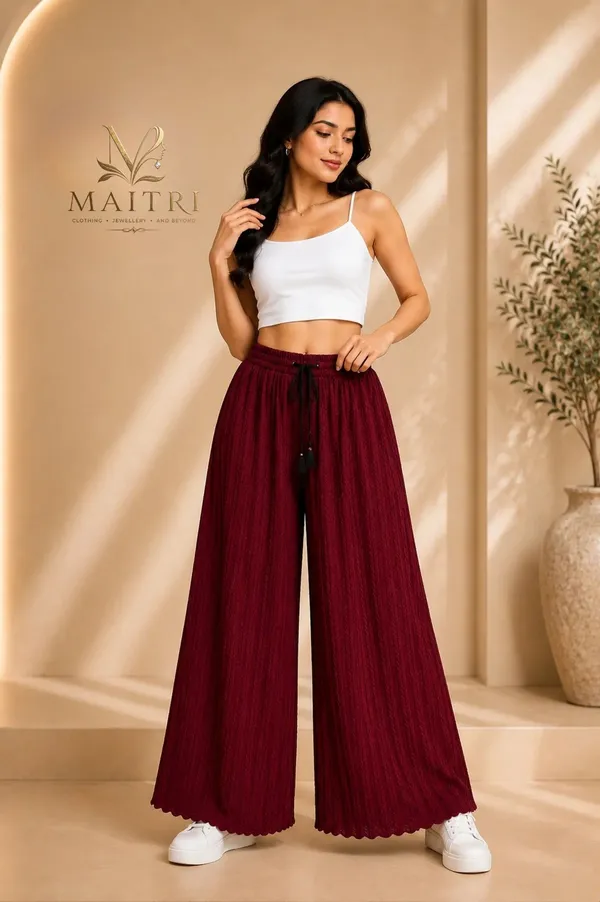 Maroon_Lycra_Pleated_Trouser_For_Women
