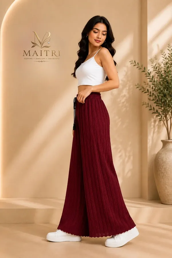 Maroon_Lycra_Pleated_Trouser_For_Women