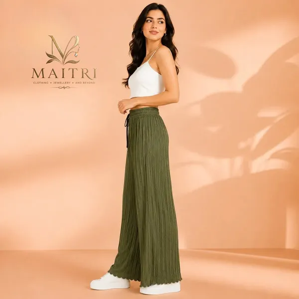 Olive_Green_Lycra_Pleated_Trouser_For_Women