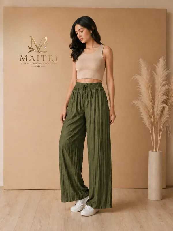 Olive_Green_Lycra_Pleated_Trouser_For_Women