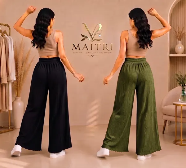 Black_And_Olive_Green_Lycra_Pleated_Trouser_For_Women_(Pack_Of_2)