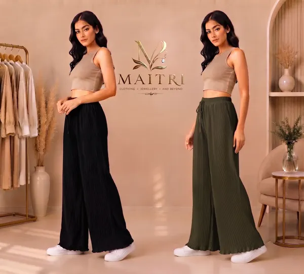 Black_And_Olive_Green_Lycra_Pleated_Trouser_For_Women_(Pack_Of_2)