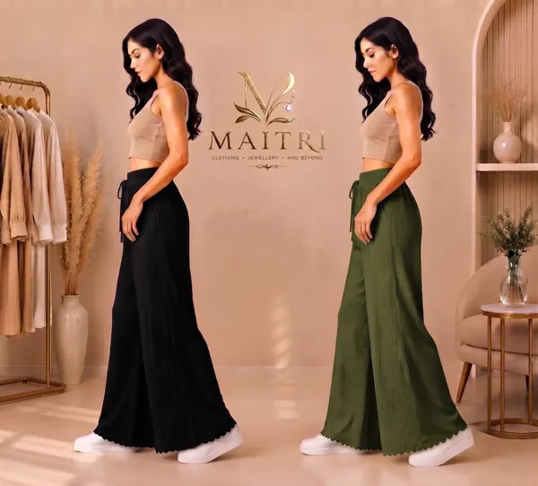 Black_And_Olive_Green_Lycra_Pleated_Trouser_For_Women_(Pack_Of_2)