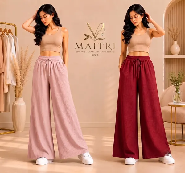Baby_Pink_And_Red_Lycra_Pleated_Trouser_For_Women_(Pack_Of_2)