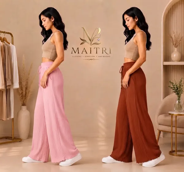 Baby_Pink_And_Red_Lycra_Pleated_Trouser_For_Women_(Pack_Of_2)