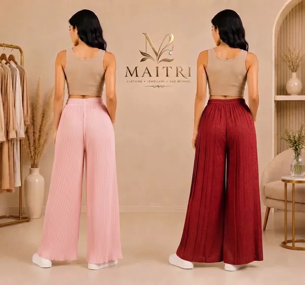 Baby_Pink_And_Red_Lycra_Pleated_Trouser_For_Women_(Pack_Of_2)