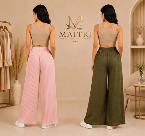 Baby_Pink_And_Olive_Green_Lycra_Pleated_Trouser_For_Women_(Pack_Of_2)
