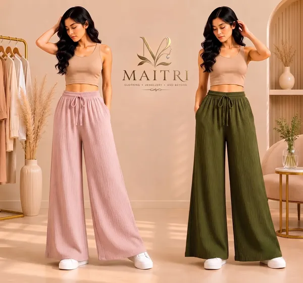 Baby_Pink_And_Olive_Green_Lycra_Pleated_Trouser_For_Women_(Pack_Of_2)