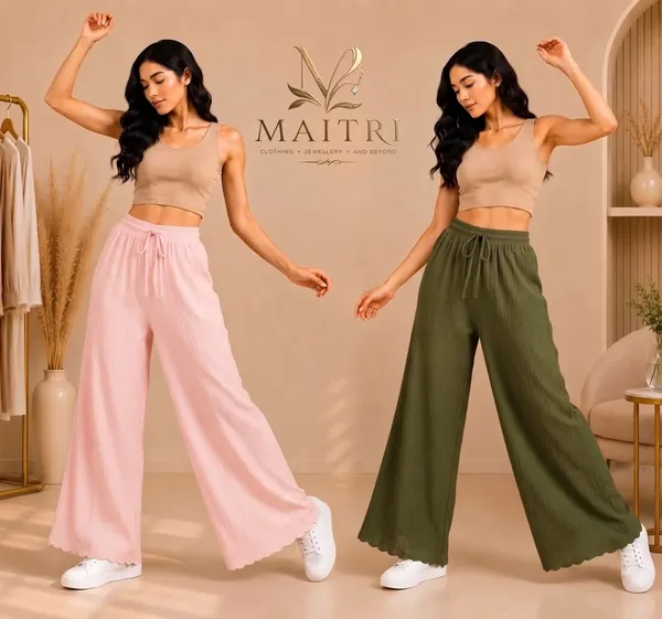 Baby_Pink_And_Olive_Green_Lycra_Pleated_Trouser_For_Women_(Pack_Of_2)
