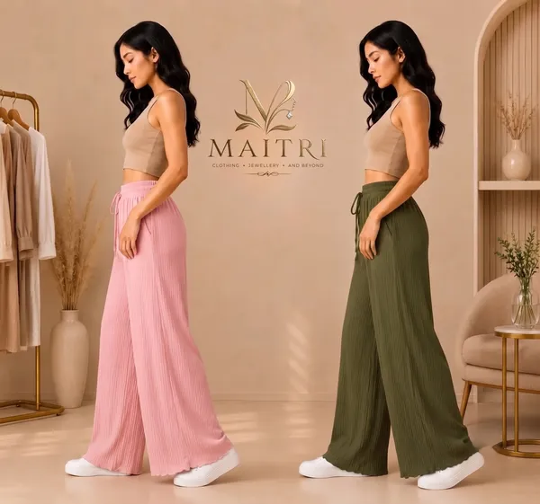 Baby_Pink_And_Olive_Green_Lycra_Pleated_Trouser_For_Women_(Pack_Of_2)