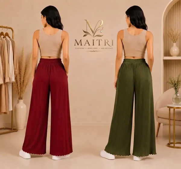 Maroon_And_Olive_Green_Lycra_Pleated_Trouser_For_Women_(Pack_Of_2)