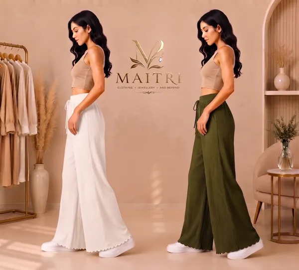 Off_White_And_Olive_Green_Lycra_Pleated_Trouser_For_Women_(Pack_Of_2)