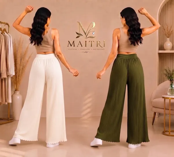 Off_White_And_Olive_Green_Lycra_Pleated_Trouser_For_Women_(Pack_Of_2)