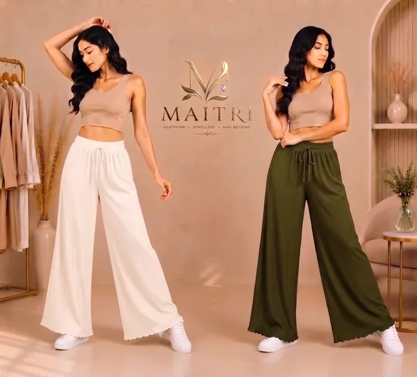 Off_White_And_Olive_Green_Lycra_Pleated_Trouser_For_Women_(Pack_Of_2)