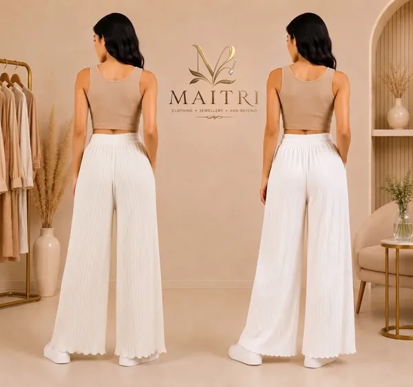 Off_White_And_White_Lycra_Pleated_Trouser_For_Women_(Pack_Of_2)