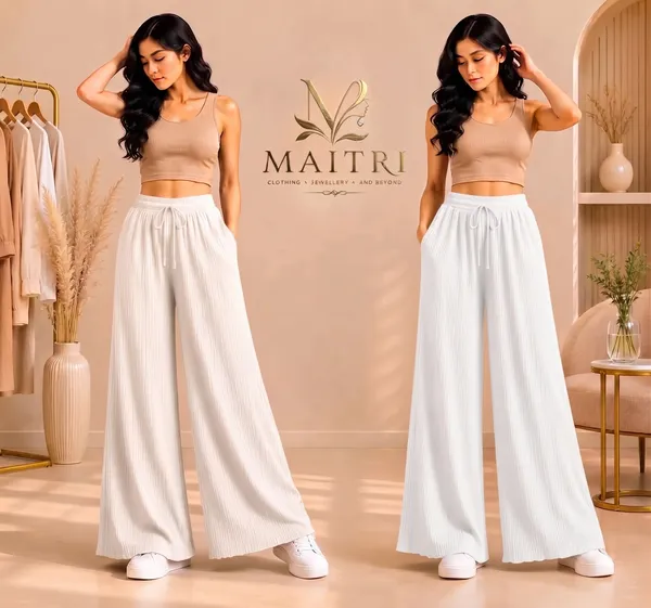 Off_White_And_White_Lycra_Pleated_Trouser_For_Women_(Pack_Of_2)