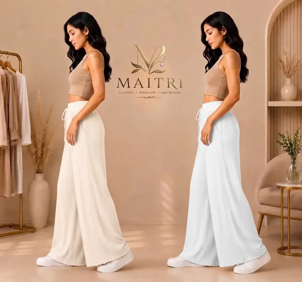 Off_White_And_White_Lycra_Pleated_Trouser_For_Women_(Pack_Of_2)