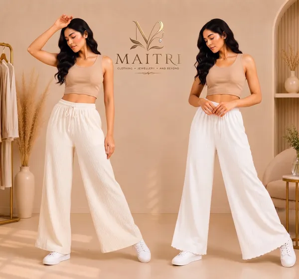 Off_White_And_White_Lycra_Pleated_Trouser_For_Women_(Pack_Of_2)