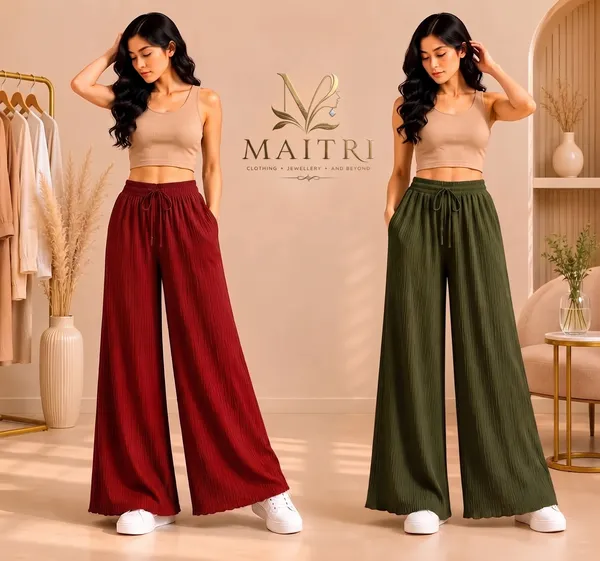 Red_And_Olive_Green_Lycra_Pleated_Trouser_For_Women_(Pack_Of_2)