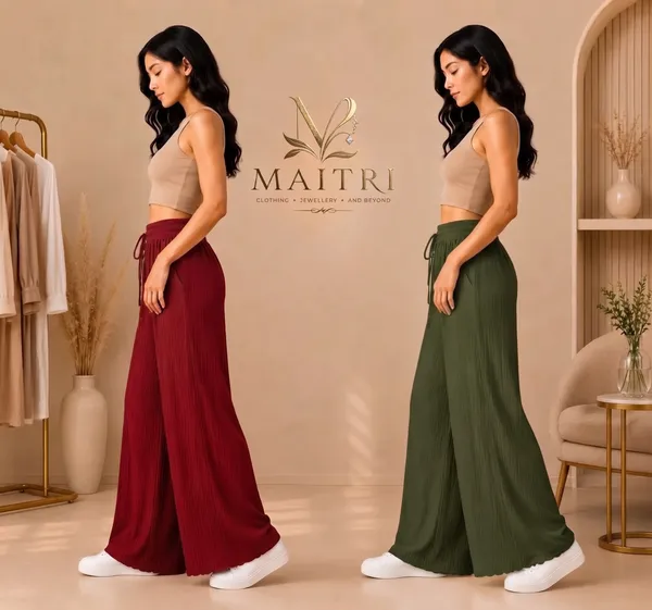 Red_And_Olive_Green_Lycra_Pleated_Trouser_For_Women_(Pack_Of_2)