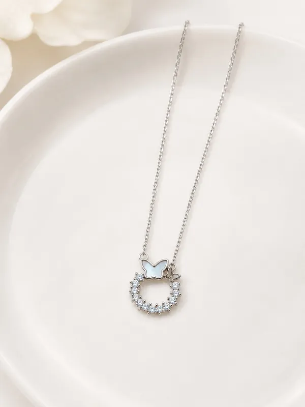 Silver_925_Butterfly_Circular_Pendant_Necklace_For_Women