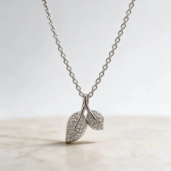 Silver_925_Double_Leaf_Stone_Pendant_Necklace_For_Women
