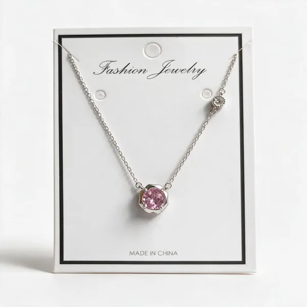 Silver_925_Pink_Faceted_Round_Pendant_Necklace_For_Women