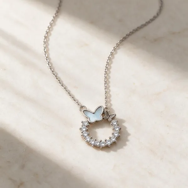 Silver_925_Butterfly_Circular_Pendant_Necklace_For_Women