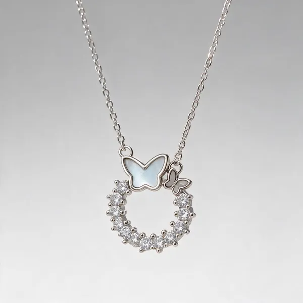 Silver_925_Butterfly_Circular_Pendant_Necklace_For_Women