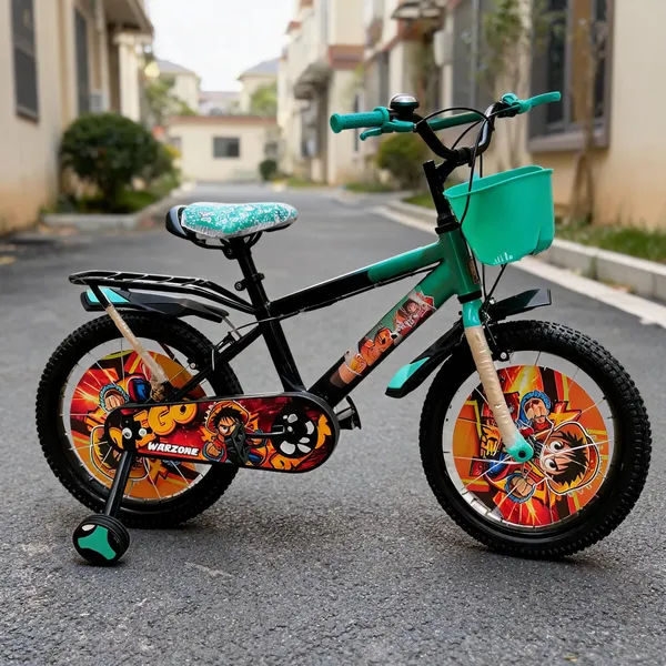 Green_Steel_Frame_Bicycle_With_Training_Wheels_And_Basket_For_Kids