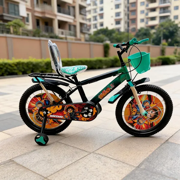 Green_Steel_Frame_Bicycle_With_Training_Wheels_And_Basket_For_Kids