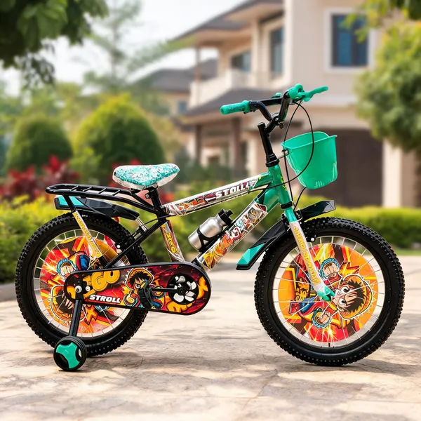 Green_Steel_Frame_Bicycle_With_Front_Basket_For_Kids