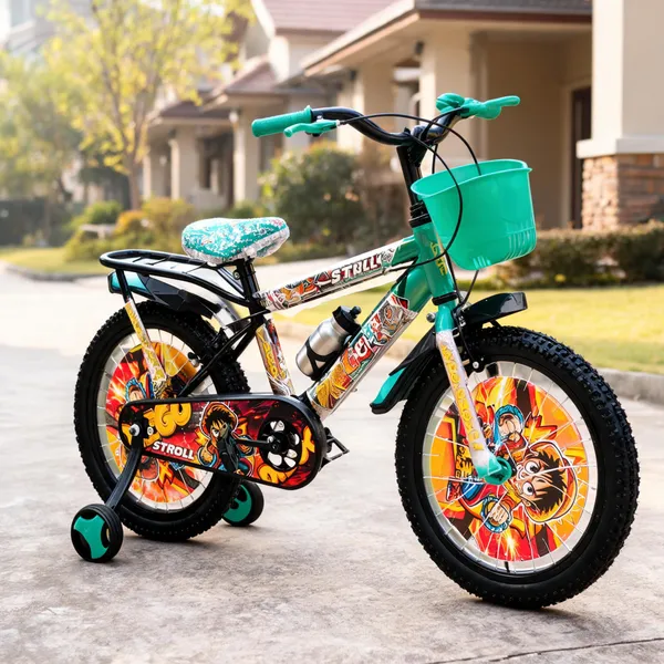 Green_Steel_Frame_Bicycle_With_Front_Basket_For_Kids