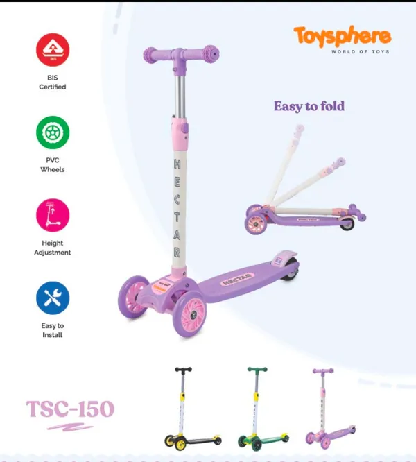 Pink_Foldable_Three_Wheel_Kids_Scooter