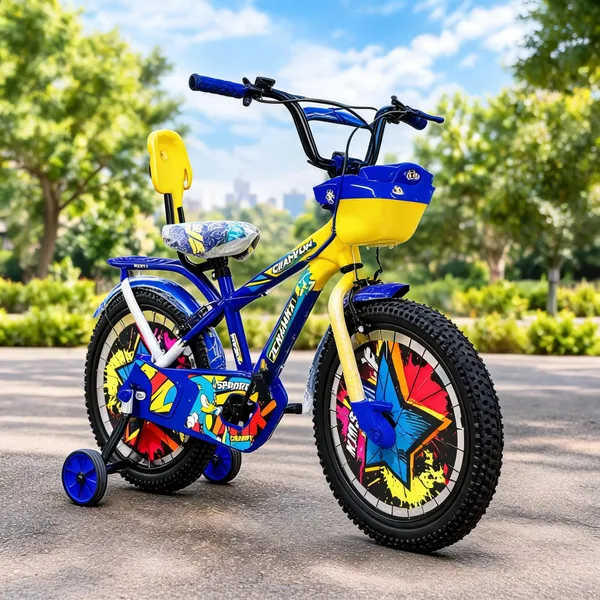 Blue_Steel_Frame_Bicycle_With_Basket_And_Training_Wheels_For_Kids