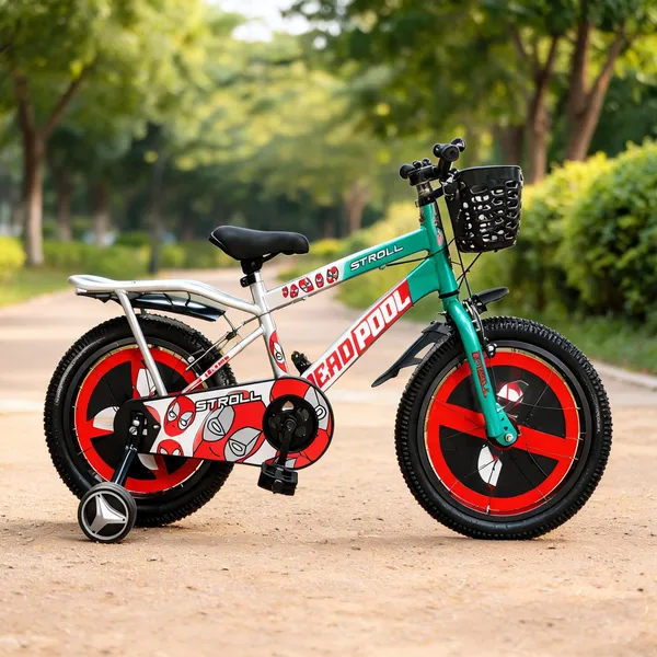 Green_Steel_Kids_Bicycle_With_Basket_And_Training_Wheels_For_Kids