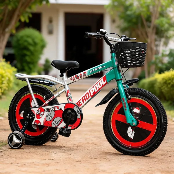 Green_Steel_Kids_Bicycle_With_Basket_And_Training_Wheels_For_Kids
