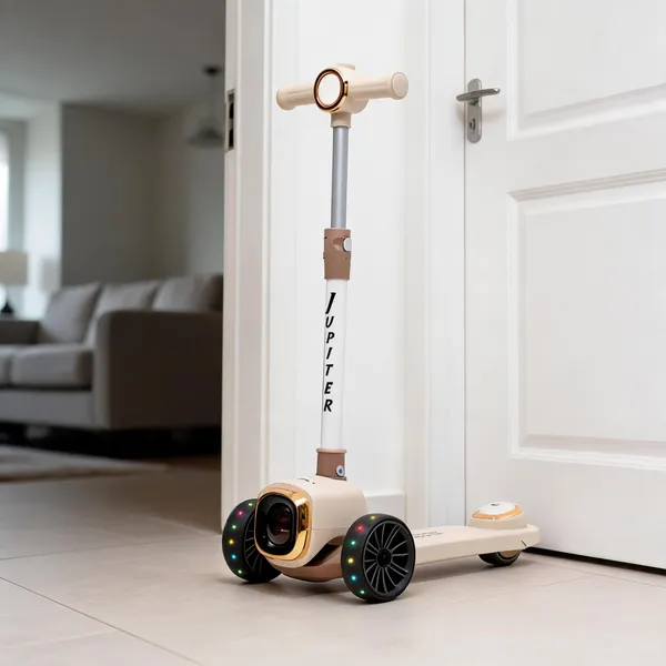 Beige_Anti-Slip_Plastic_Three-Wheel_LED_Kick_Scooter_For_Kids