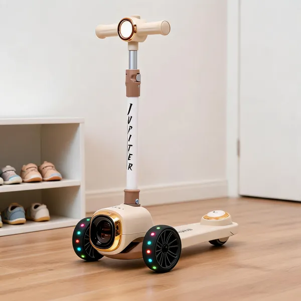 Beige_Anti-Slip_Plastic_Three-Wheel_LED_Kick_Scooter_For_Kids