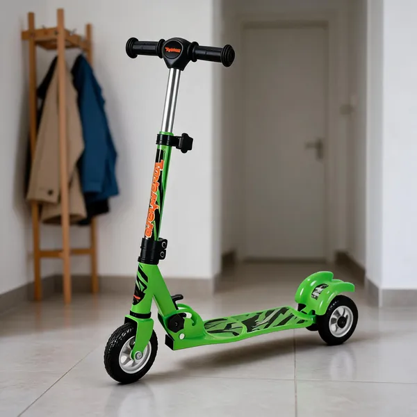 Green_Anti-Slip_Plastic_Foldable_Three-Wheel_Kick_Scooter_For_Kids