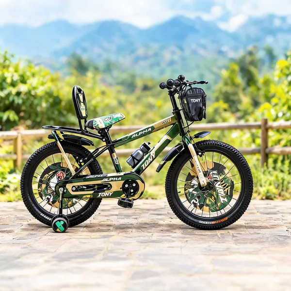 Green_Black_Steel_Frame_Bicycle_With_Training_Wheels_For_Kids