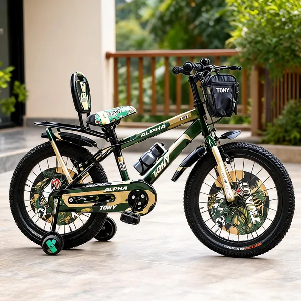 Green_Black_Steel_Frame_Bicycle_With_Training_Wheels_For_Kids
