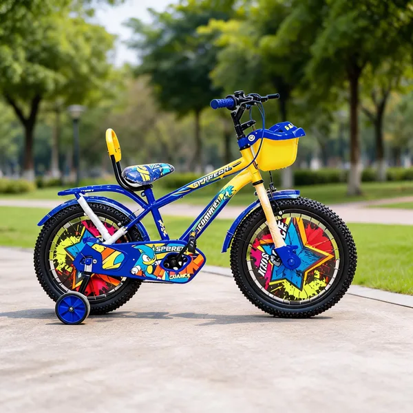 Blue_Yellow_Steel_Frame_Bicycle_With_Training_Wheels_For_Kids