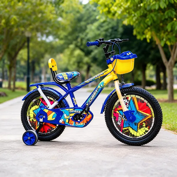 Blue_Yellow_Steel_Frame_Bicycle_With_Training_Wheels_For_Kids