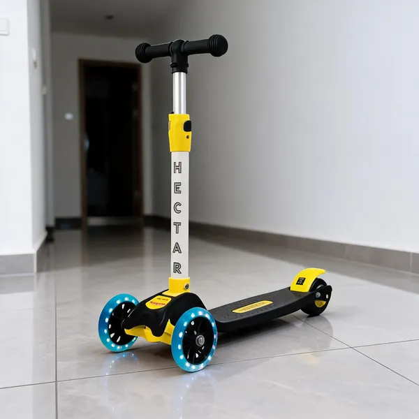 Black_Yellow_Anti-Slip_Plastic_Foldable_Three-Wheel_LED_Scooter_For_Kids